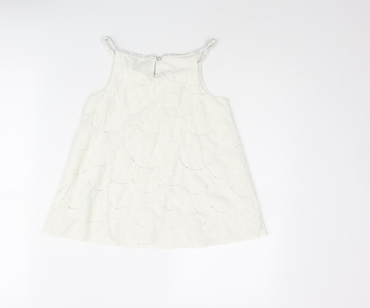 Back view of Autograph girls’ white geometric polyester camisole blouse, size 7-8, years round neck button - beading