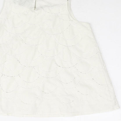 Brand and care label for Autograph girls’ white geometric polyester camisole blouse, years round neck button - beading