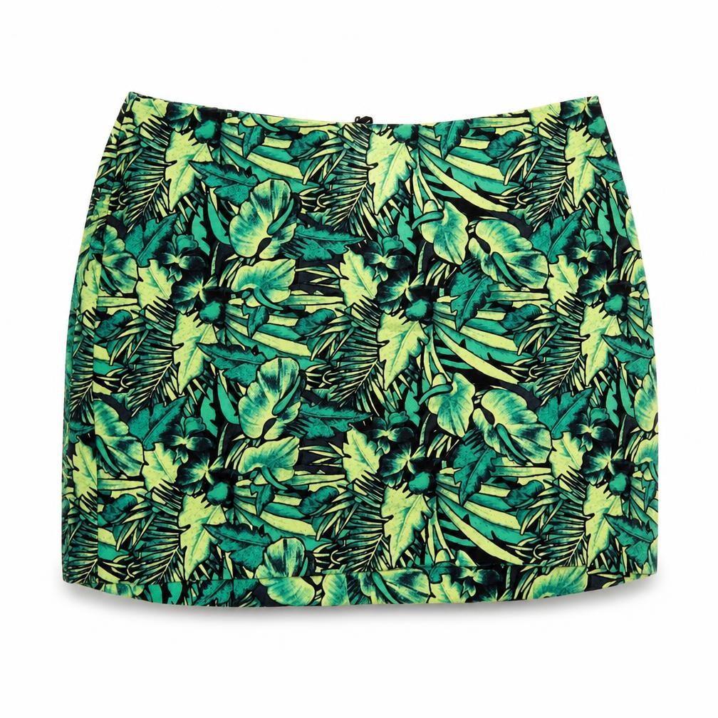 Divided by H&M Womens Green Geometric Cotton Mini Skirt Size 12 Zip - Leaf Pattern
