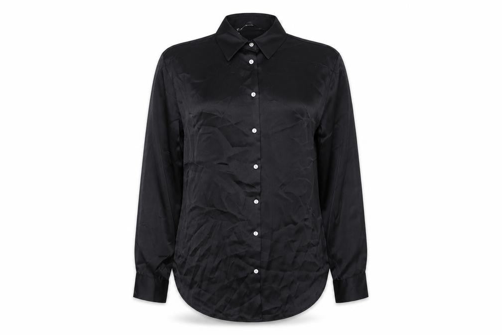Zara Womens Black Polyester Basic Button-Up Size S Collared