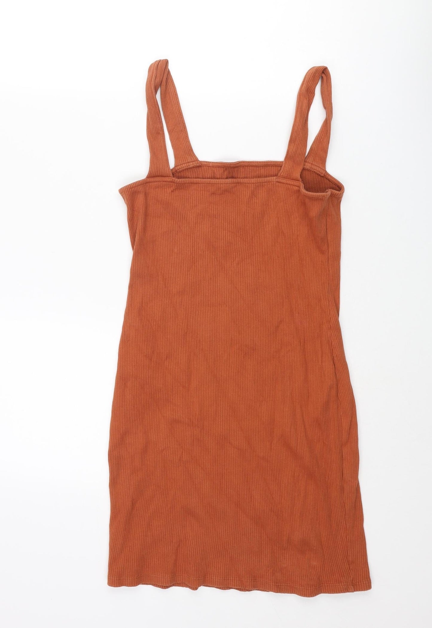 ASOS Womens Brown Cotton Tank Dress Size 10 Square Neck Pullover - Ribbed