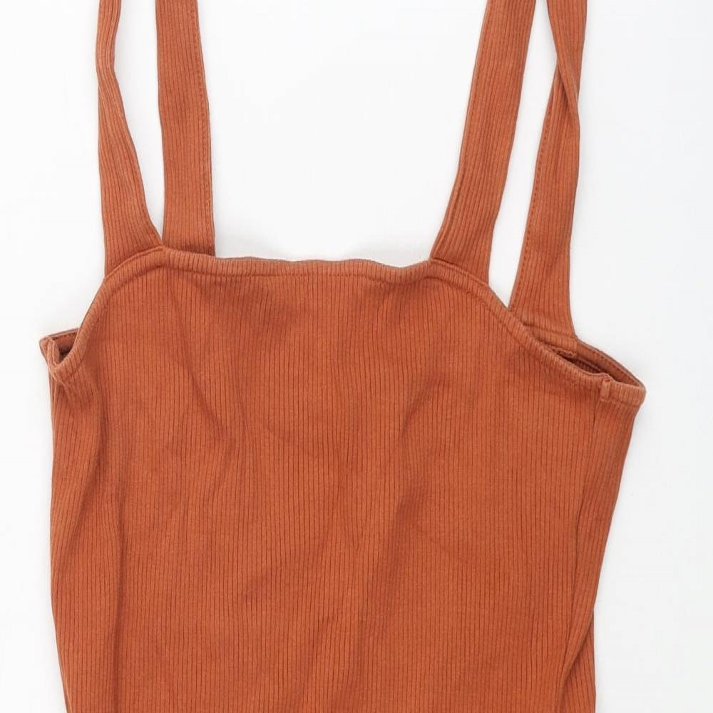 ASOS Womens Brown Cotton Tank Dress Size 10 Square Neck Pullover - Ribbed