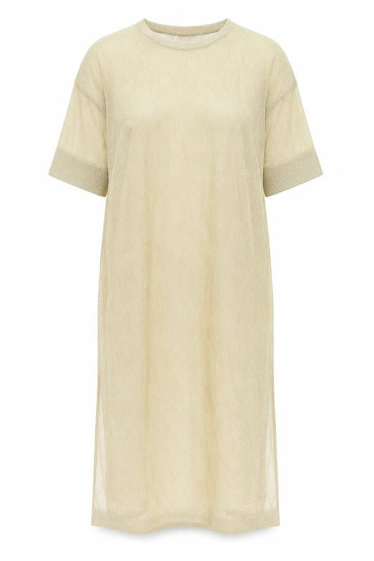 Zara Womens Gold Polyamide Jumper Dress Size S Round Neck Pullover