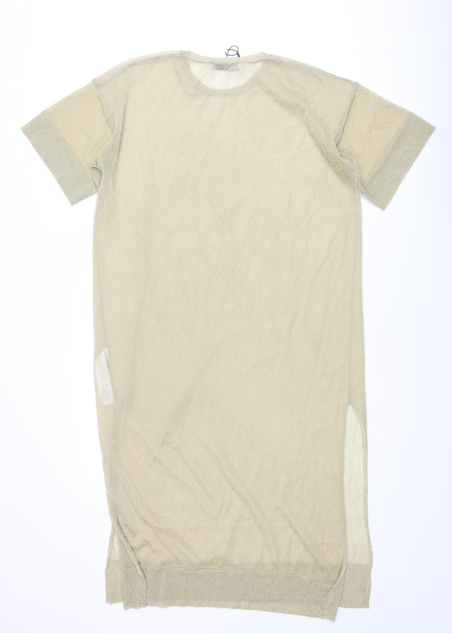 Zara Womens Gold Polyamide Jumper Dress Size S Round Neck Pullover