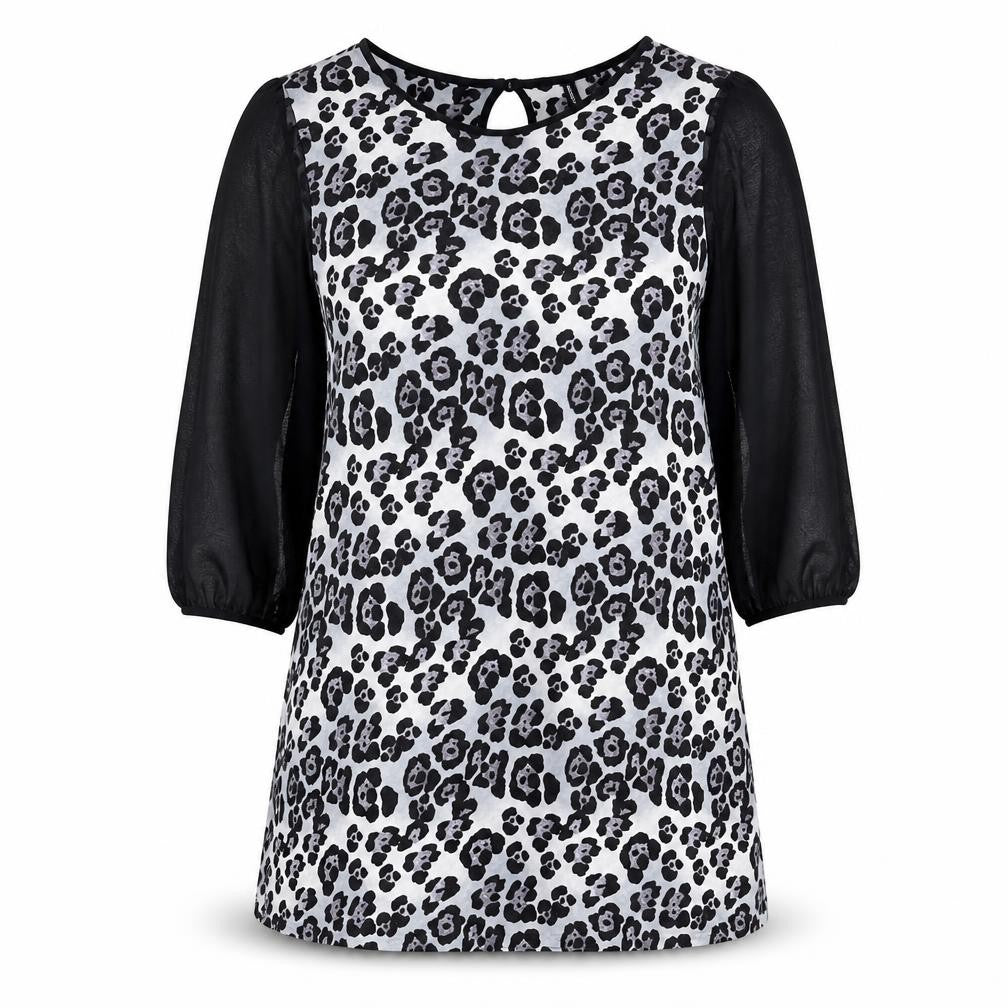 NEXT Womens Grey Animal Print Polyester Shift Size 20 Round Neck Button - Leopard Print