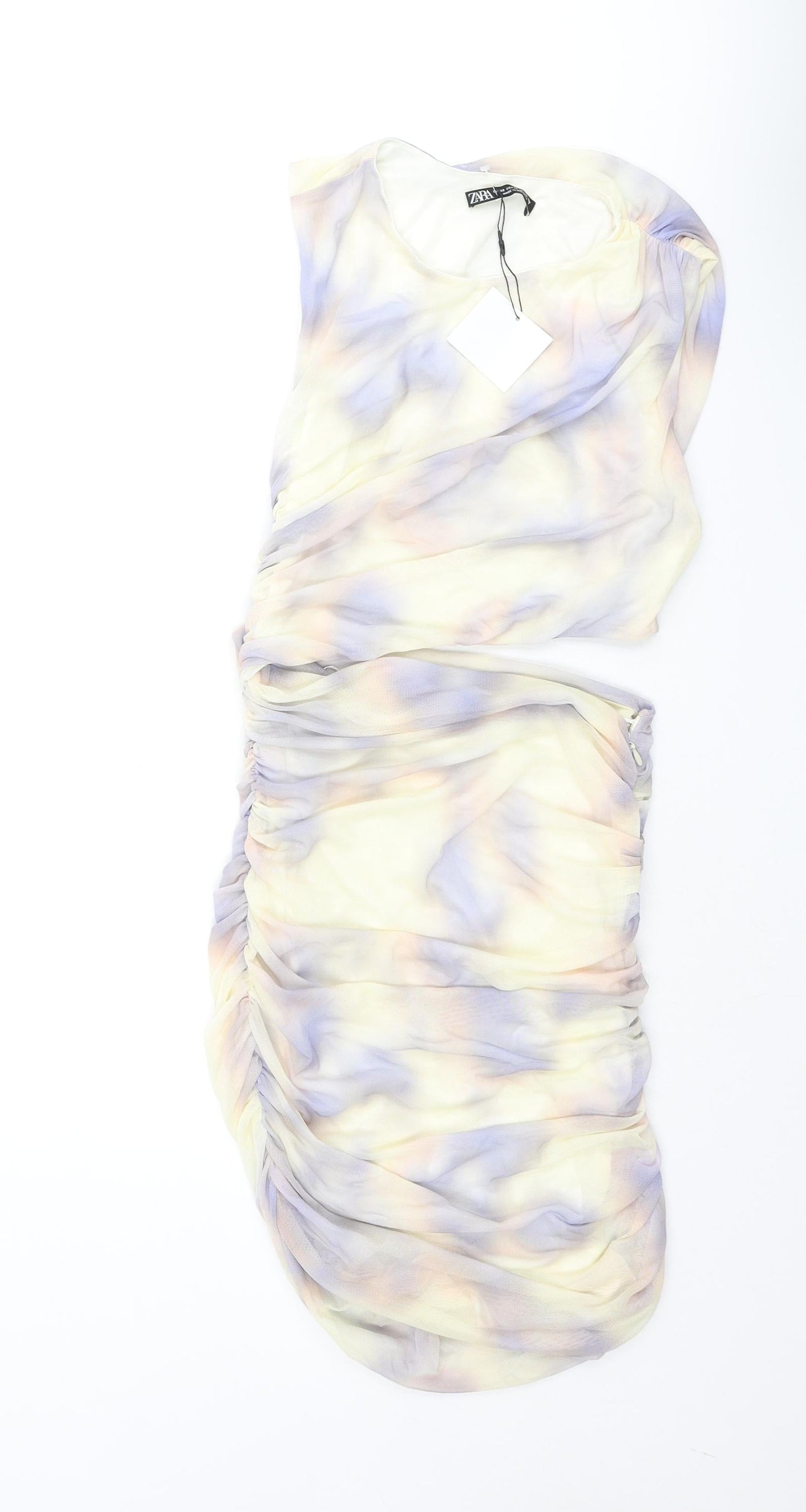 Zara Womens Multicoloured Tie Dye Polyester Bodycon Size XS Round Neck Zip - Rouched Cut Out