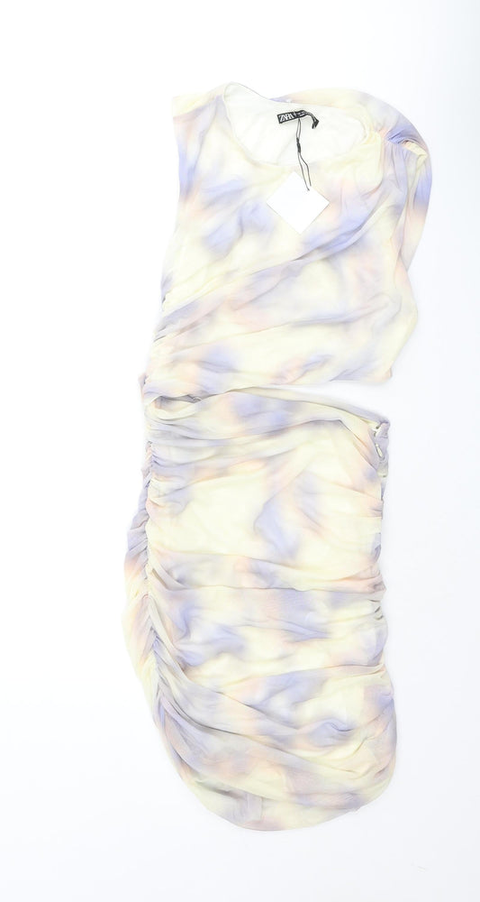 Zara Womens Multicoloured Tie Dye Polyester Bodycon Size XS Round Neck Zip - Rouched Cut Out