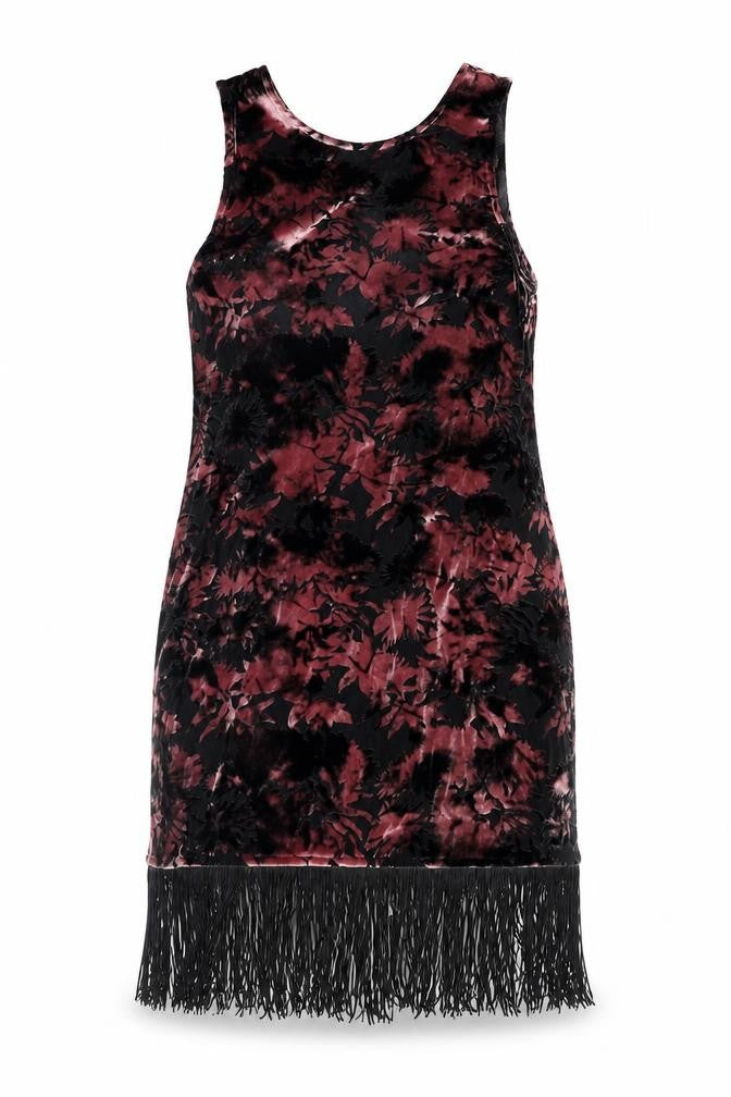 Topshop Womens Pink Floral Polyester Mini Size 8 Round Neck Pullover - Fringe Hem