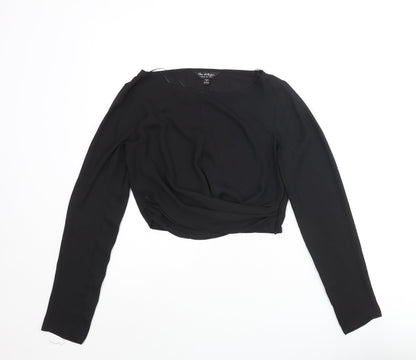 Additional front view of Miss Selfridge women’s black polyester cropped blouse, size UK 6, round neck