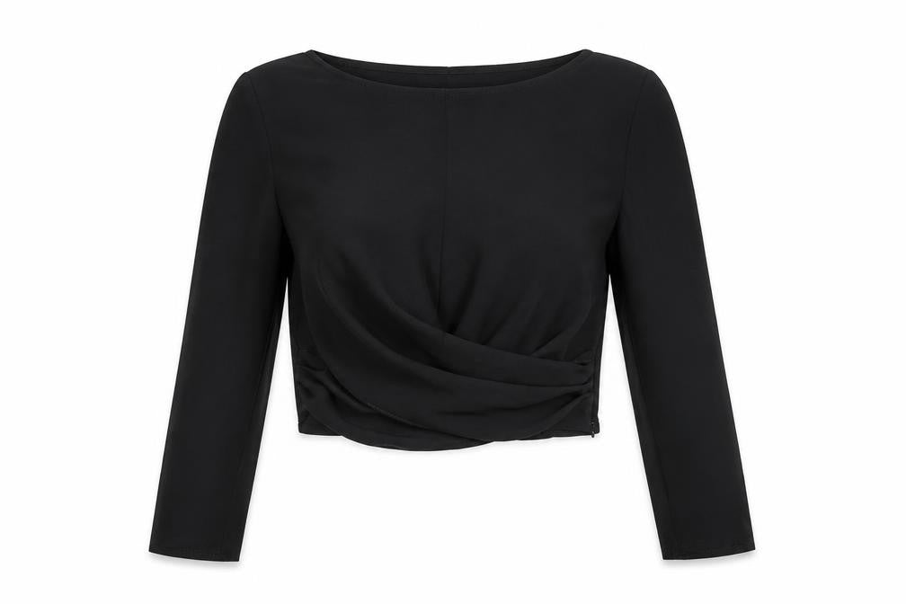 Miss Selfridge Womens Black Polyester Cropped Blouse Size 6 Round Neck