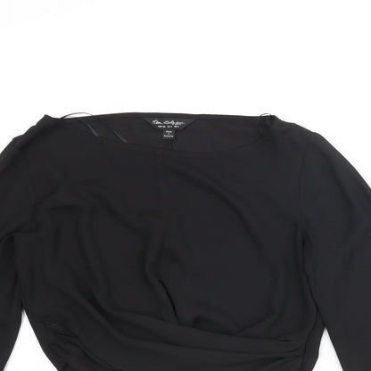Close-up detail of Miss Selfridge women’s black polyester cropped blouse, size UK 6, round neck