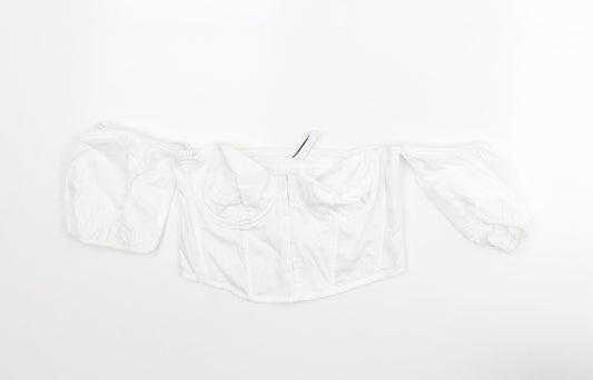 Stradivarius Womens White Cotton Cropped Blouse Size S Off the Shoulder - Corset