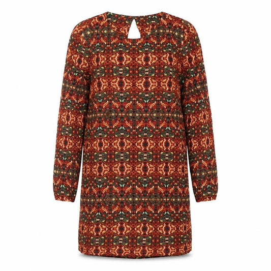H&M Womens Multicoloured Geometric Viscose Shift Size 12 Round Neck Button
