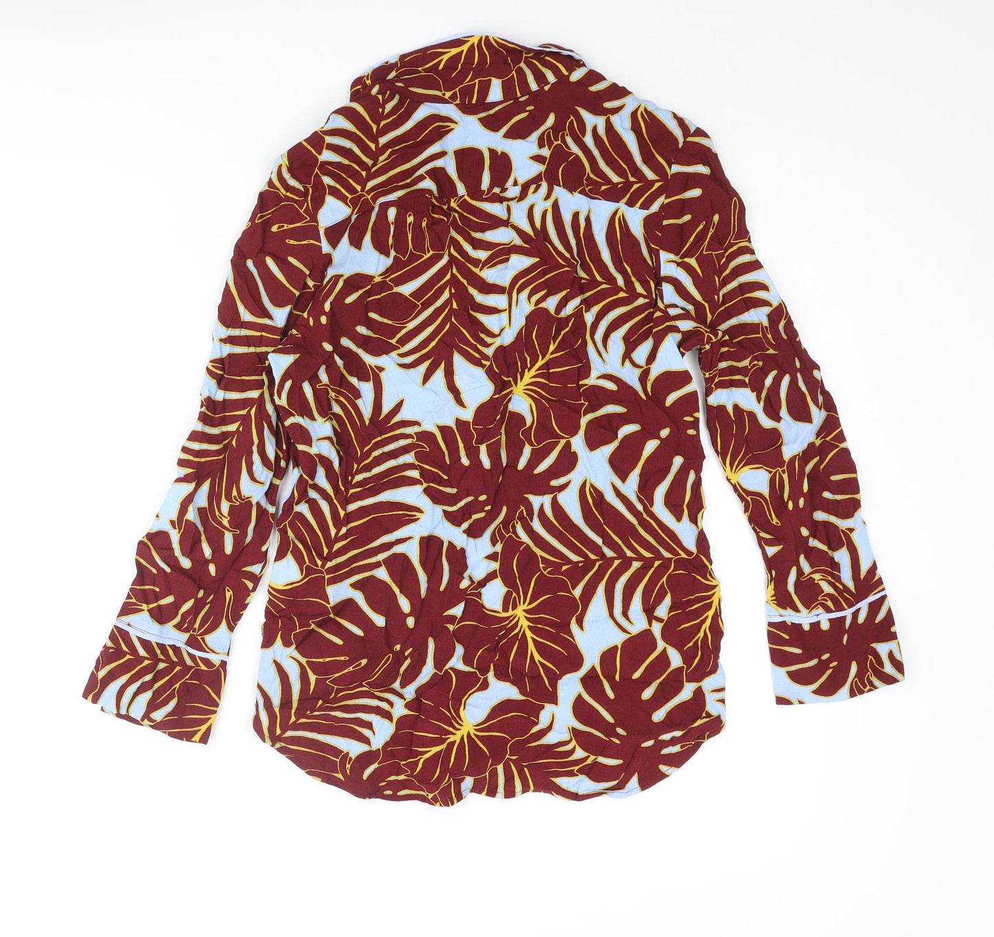 H&M Womens Red Geometric Viscose Basic Button-Up Size 4 Collared - Leaf Pattern
