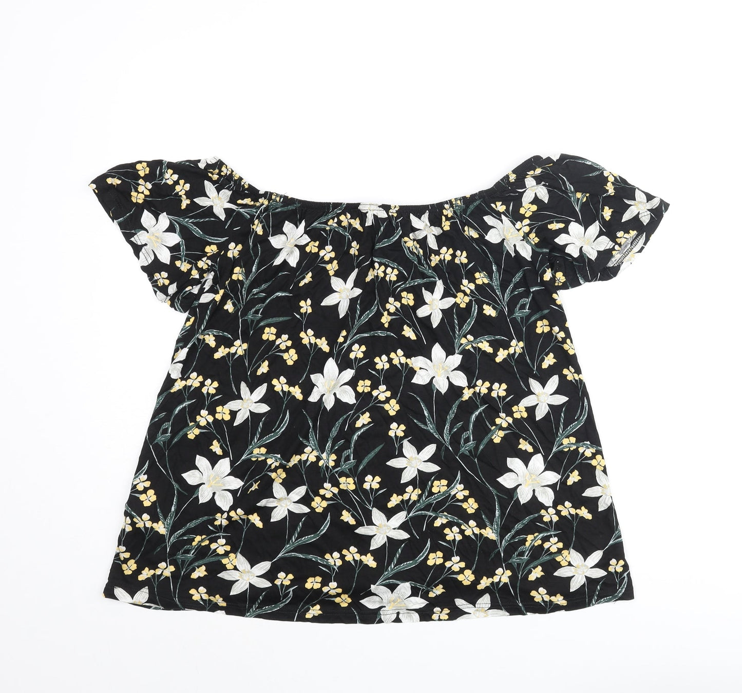 Dorothy Perkins Womens Black Floral Viscose Basic Blouse Size 12 Collared - Button Detail
