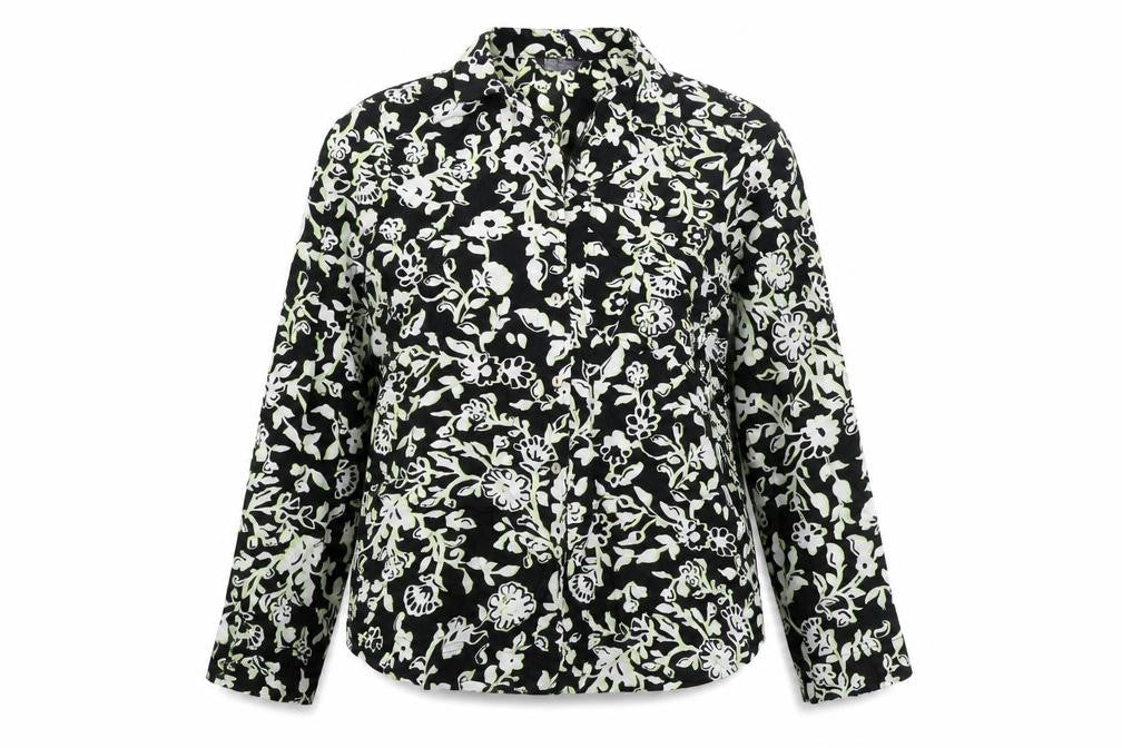 Marks & Spencer Womens Black Floral Viscose Basic Button-Up Size 14 Collared
