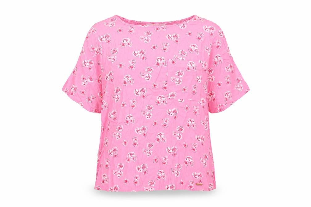 Marks & Spencer Womens Pink Floral Viscose Basic Blouse Size 6 Round Neck