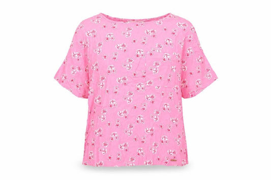 Marks and Spencer Womens Pink Floral Viscose Basic Blouse Size 6 Round Neck