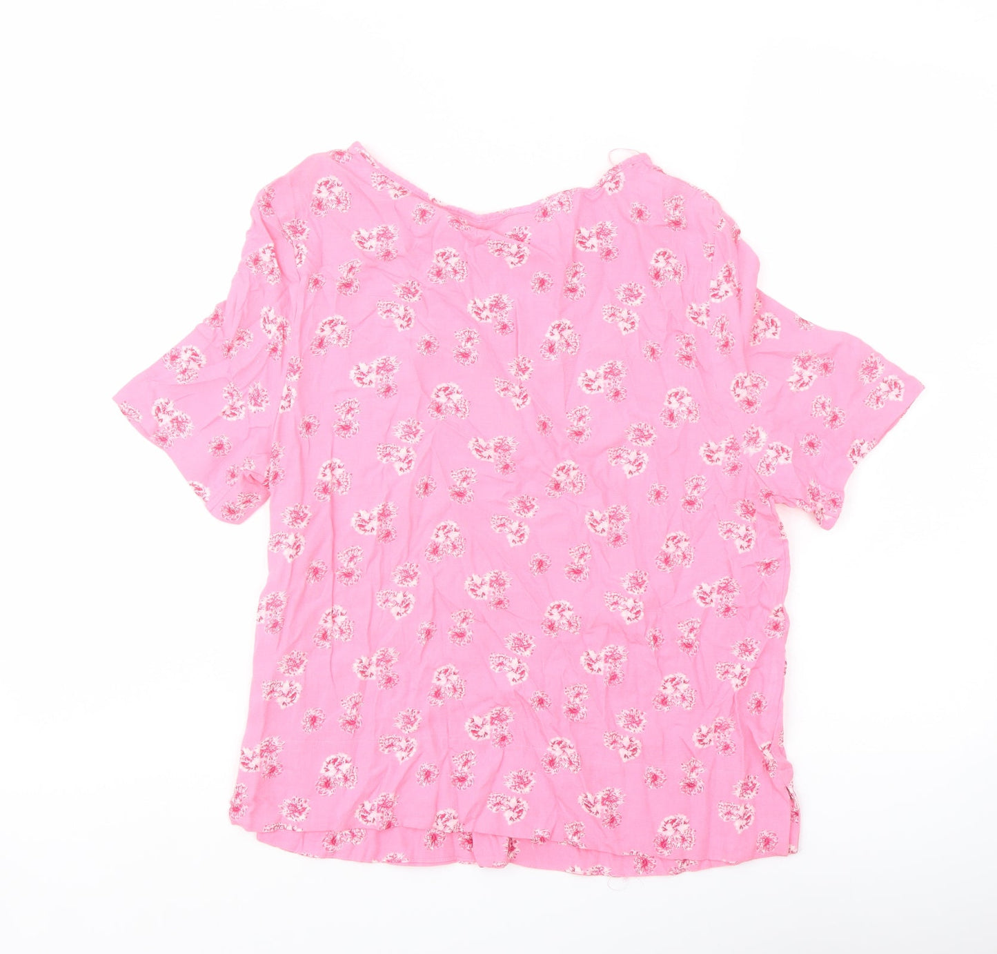 Marks and Spencer Womens Pink Floral Viscose Basic Blouse Size 6 Round Neck