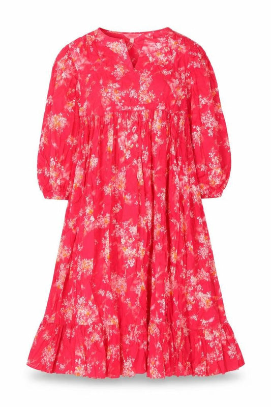 Per Una Womens Pink Floral Cotton Skater Dress Size S V-Neck Pullover