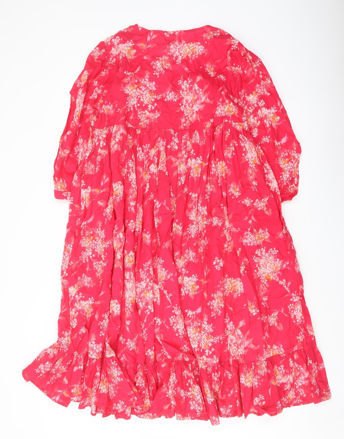 Per Una Womens Pink Floral Cotton Skater Dress Size S V-Neck Pullover