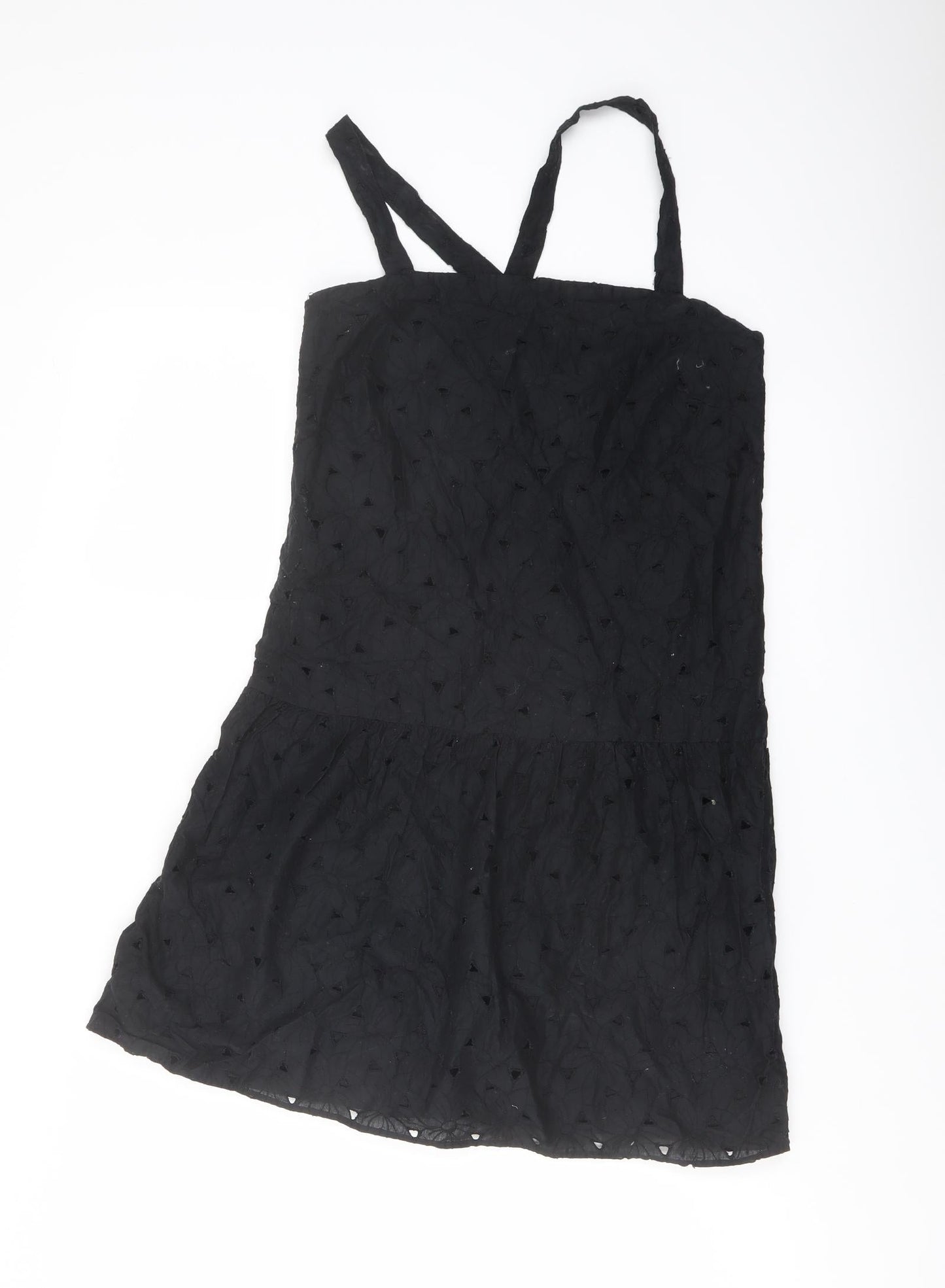 Uniqlo Womens Black Cotton Mini Size S Square Neck Zip