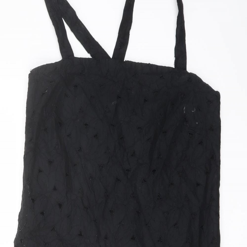 Uniqlo Womens Black Cotton Mini Size S Square Neck Zip