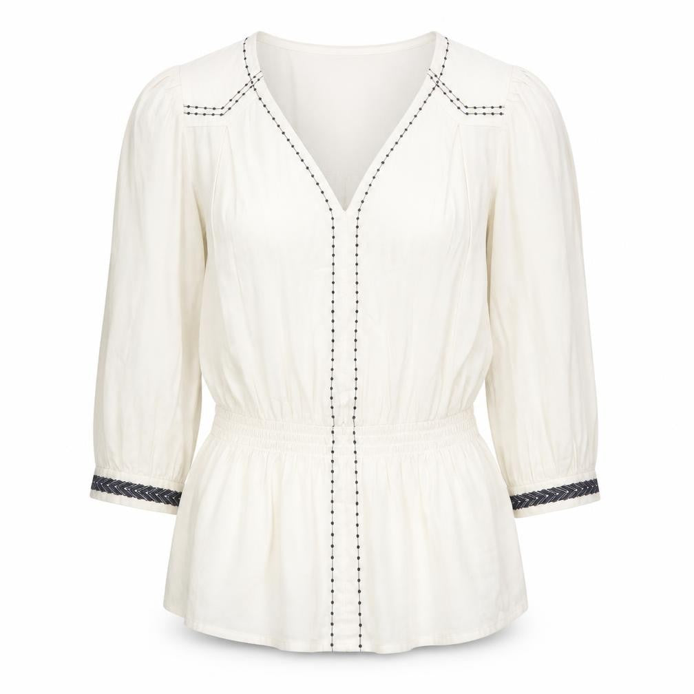 Marks & Spencer Womens Ivory Cotton Basic Blouse Size 6 V-Neck