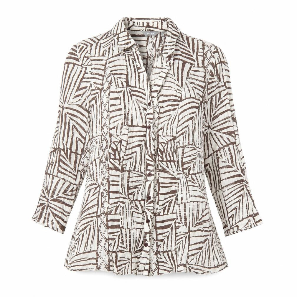 Per Una Womens Beige Geometric Cotton Basic Button-Up Size 10 Collared