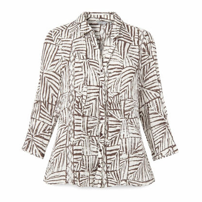 Per Una Womens Beige Geometric Cotton Basic Button-Up Size 10 Collared