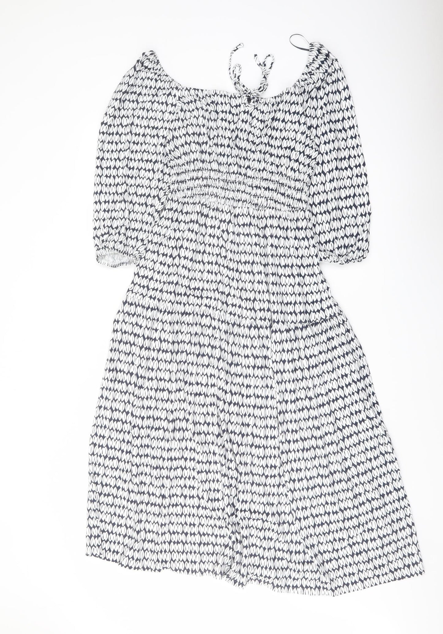 Marks and Spencer Womens Blue Geometric Viscose A-Line Size 8 Square Neck Pullover