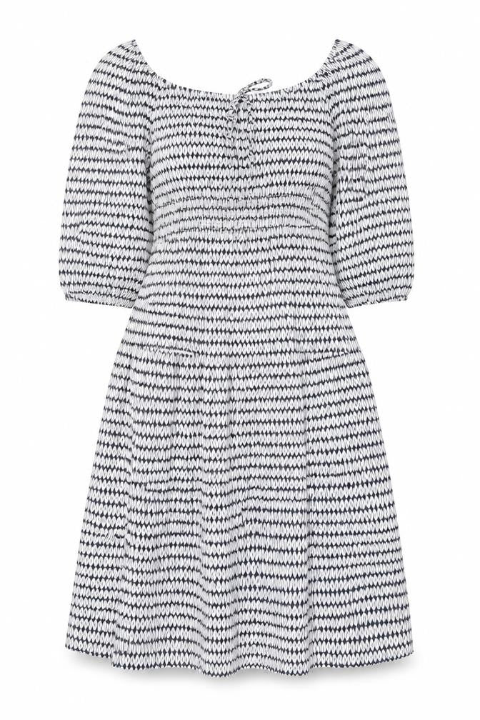 Marks & Spencer Womens Blue Geometric Viscose A-Line Size 8 Square Neck Pullover