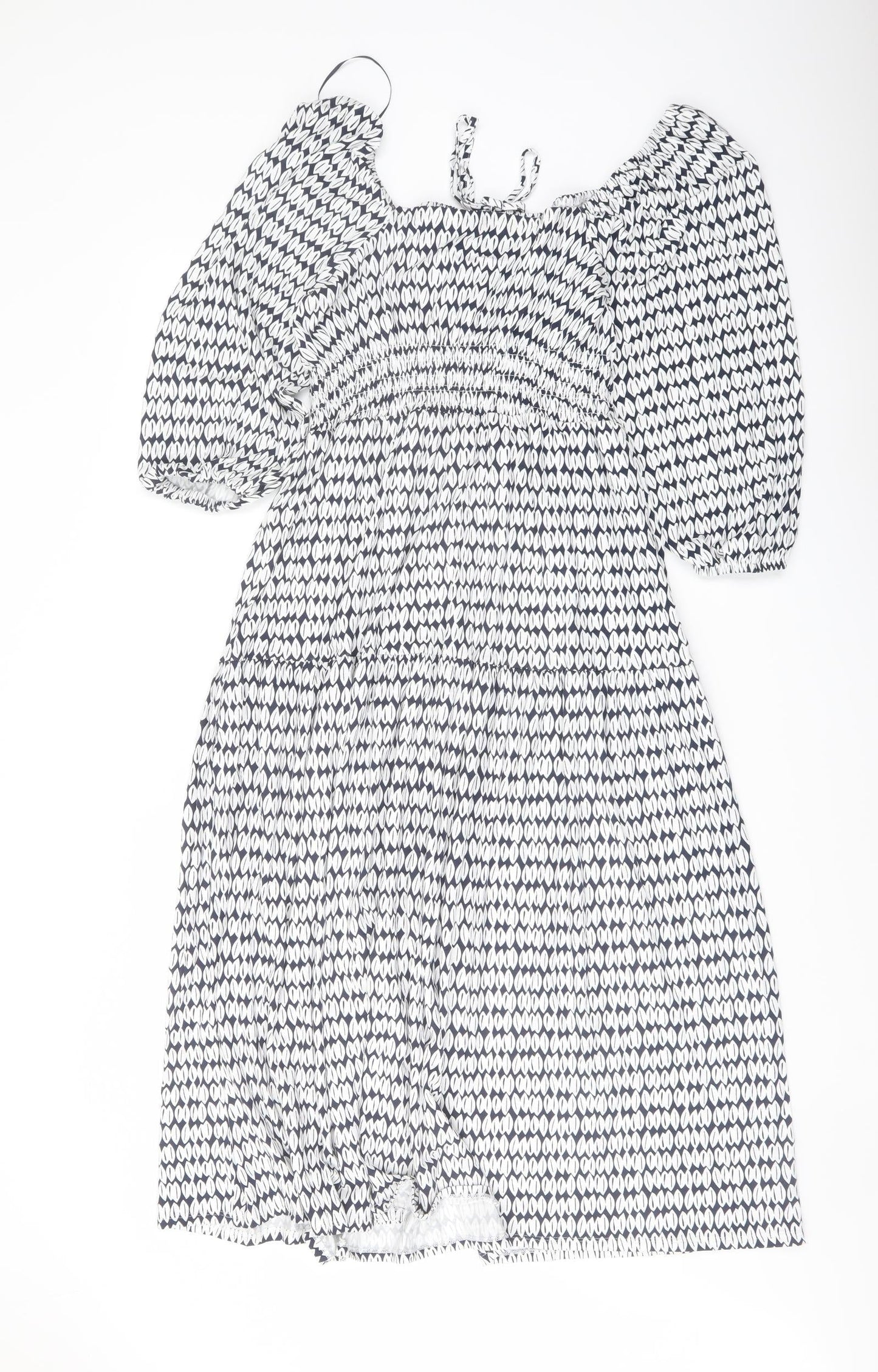 Marks and Spencer Womens Blue Geometric Viscose A-Line Size 8 Square Neck Pullover