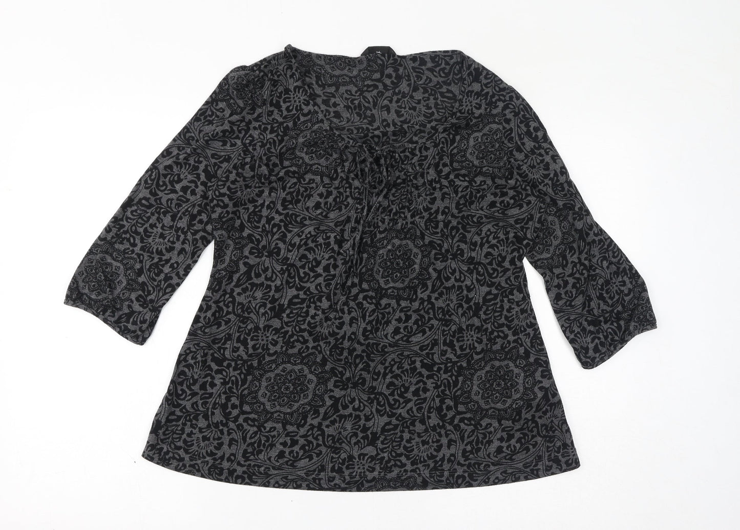 Marks and Spencer Womens Grey Floral Polyester Basic T-Shirt Size 12 Round Neck