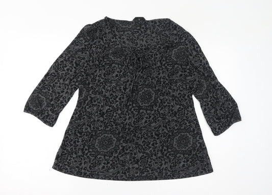 Marks and Spencer Womens Grey Floral Polyester Basic T-Shirt Size 12 Round Neck