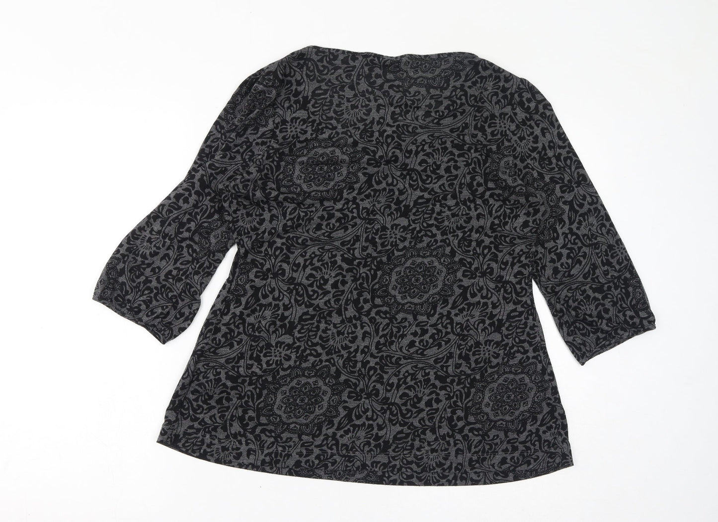 Marks and Spencer Womens Grey Floral Polyester Basic T-Shirt Size 12 Round Neck