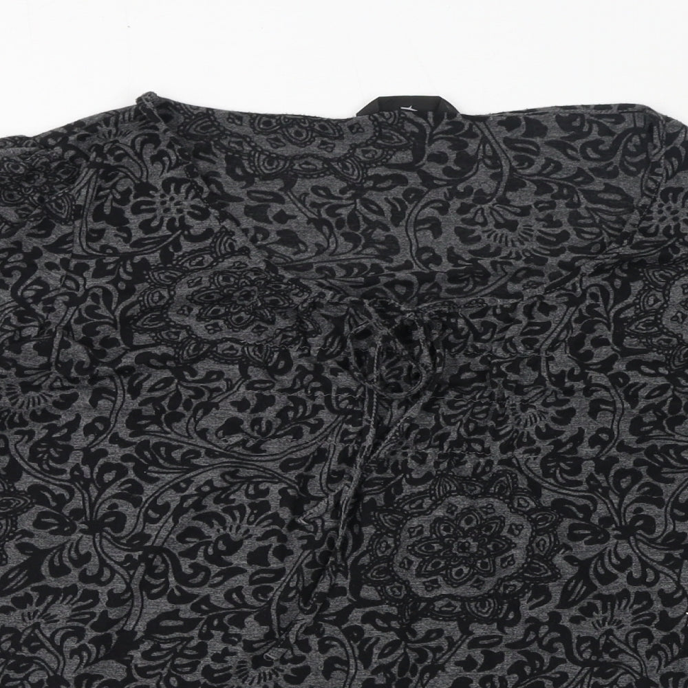Marks and Spencer Womens Grey Floral Polyester Basic T-Shirt Size 12 Round Neck