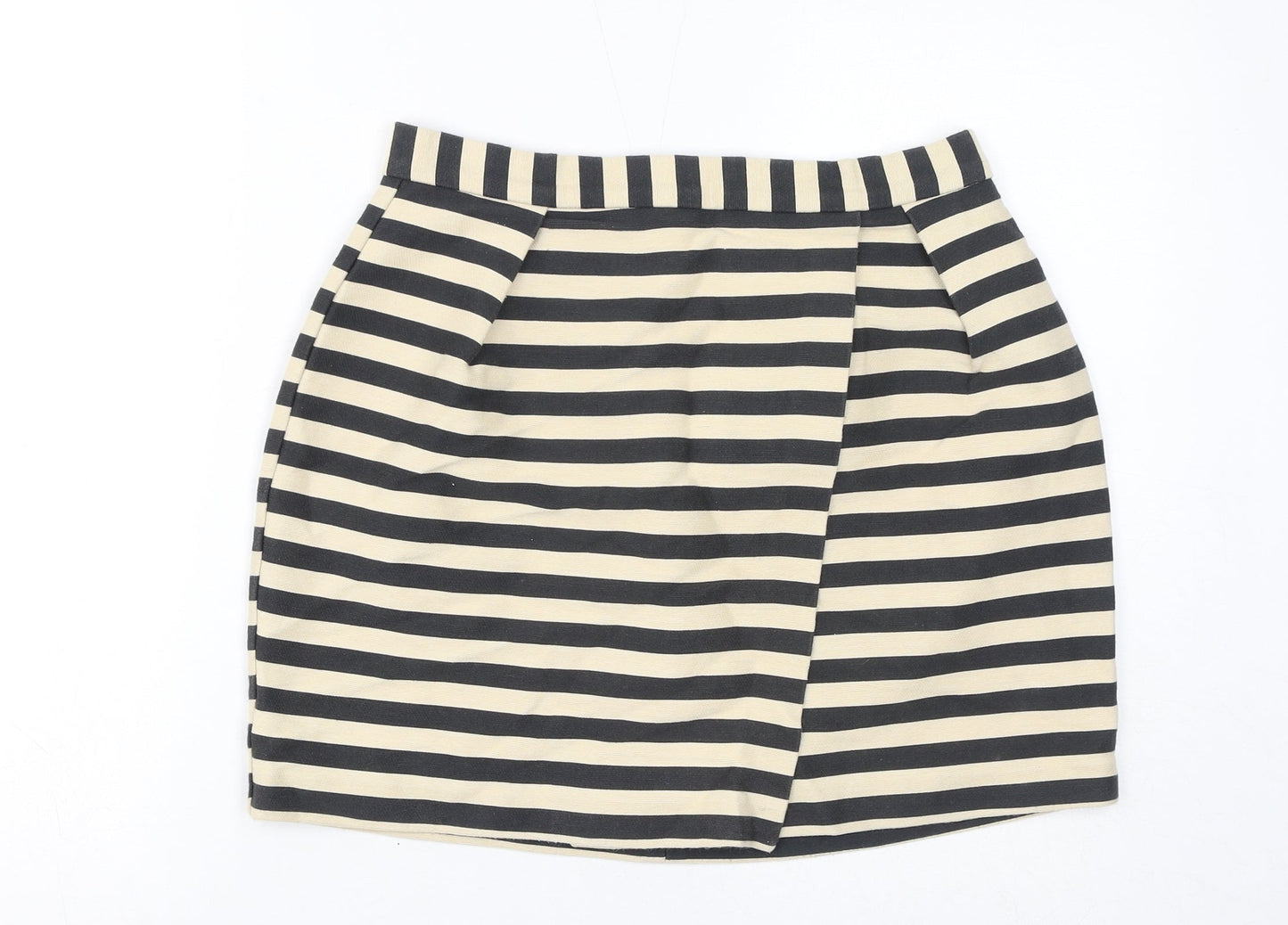 River Island Womens Beige Striped Polyester A-Line Skirt Size 12 Zip