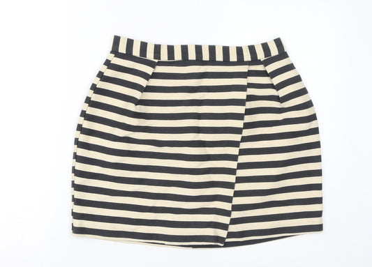 River Island Womens Beige Striped Polyester A-Line Skirt Size 12 Zip