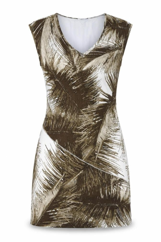 Oui Womens Brown Floral Viscose Bodycon Size 12 V-Neck Pullover