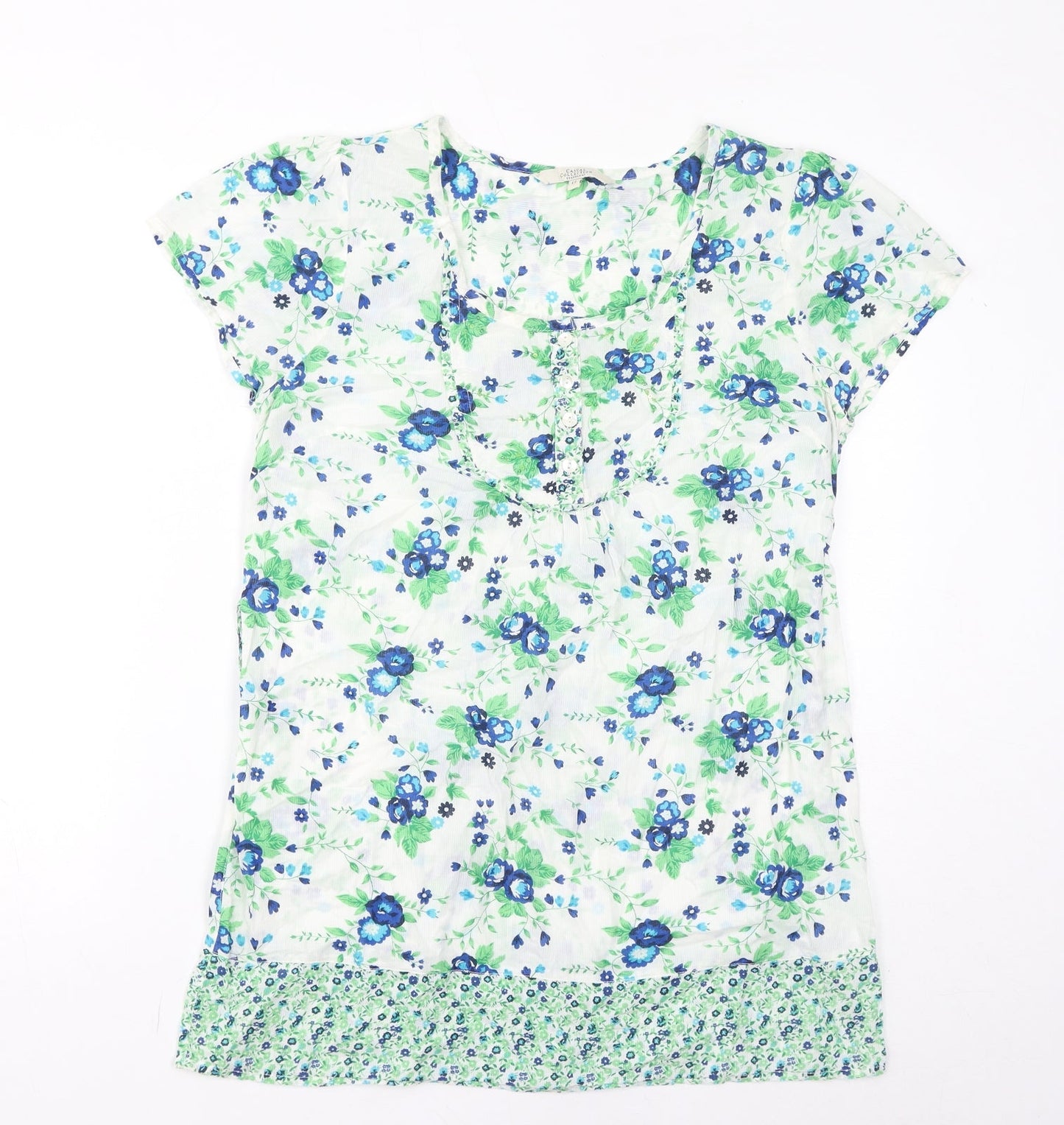 Debenhams Womens White Floral Cotton Basic T-Shirt Size 12 Round Neck - Sequins