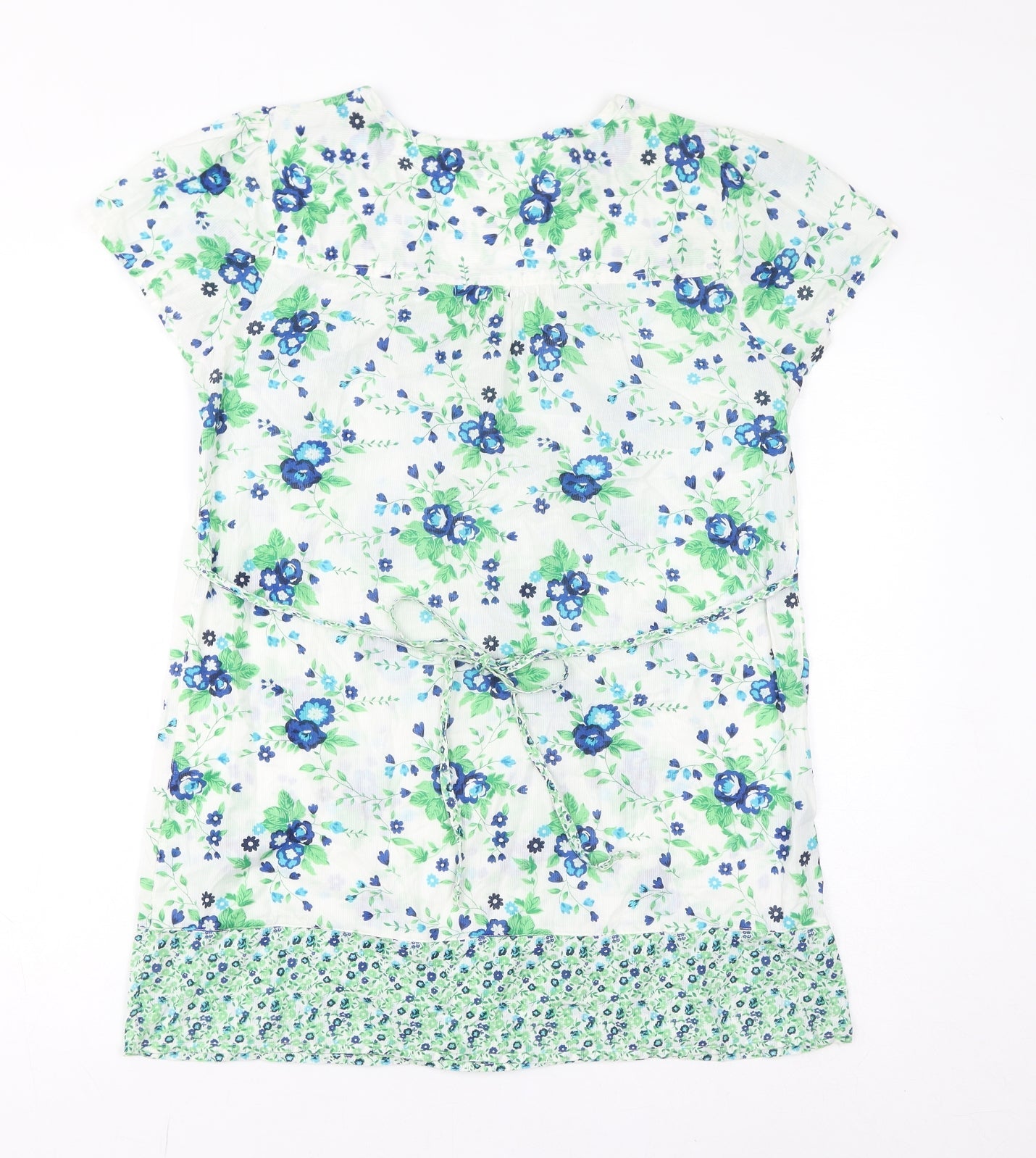 Debenhams Womens White Floral Cotton Basic T-Shirt Size 12 Round Neck - Sequins