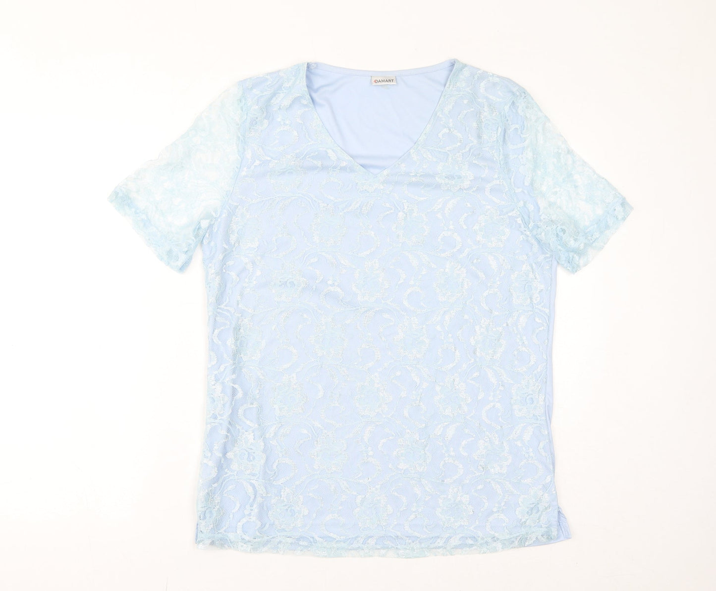 Damart Womens Blue Polyamide Basic T-Shirt Size 14 V-Neck - Size 14-16