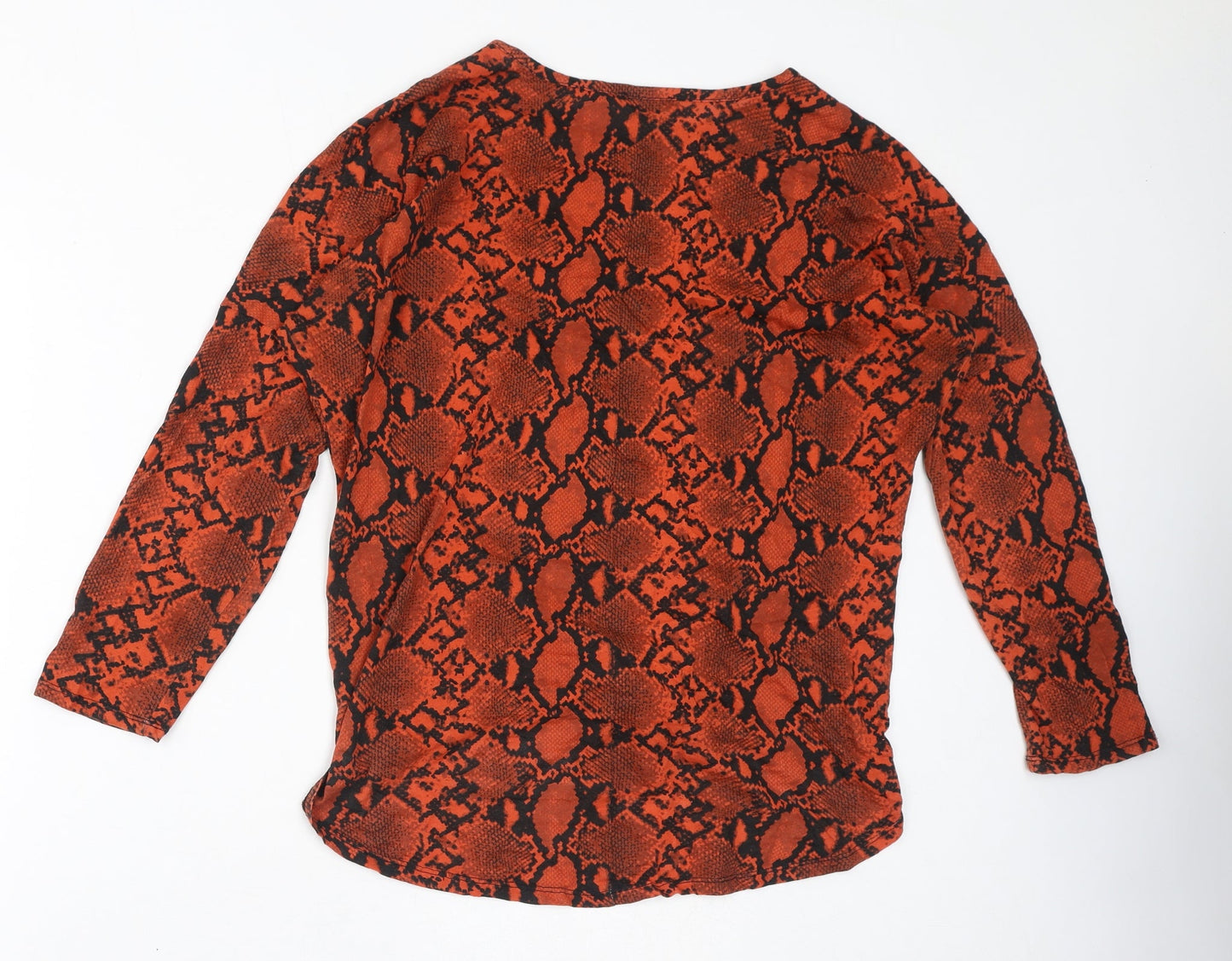PEP&CO Womens Orange Animal Print Cotton Basic T-Shirt Size 12 Round Neck - Snake Skin