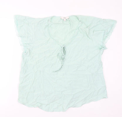 Marks & Spencer Womens Green Viscose Basic Blouse Size 14 V-Neck - Lace