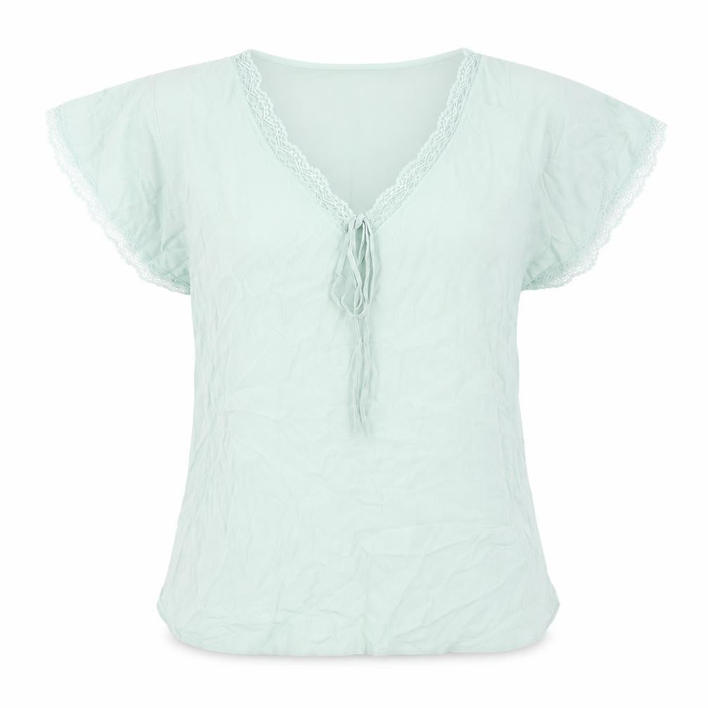 Marks & Spencer Womens Green Viscose Basic Blouse Size 14 V-Neck - Lace