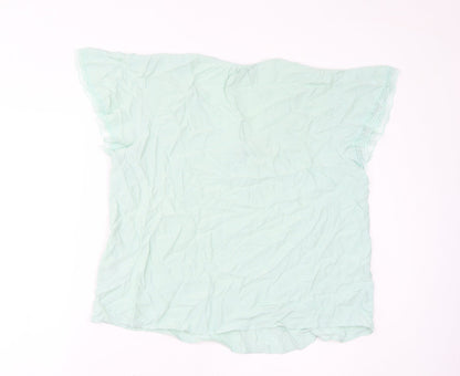 Marks & Spencer Womens Green Viscose Basic Blouse Size 14 V-Neck - Lace