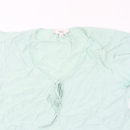 Marks & Spencer Womens Green Viscose Basic Blouse Size 14 V-Neck - Lace