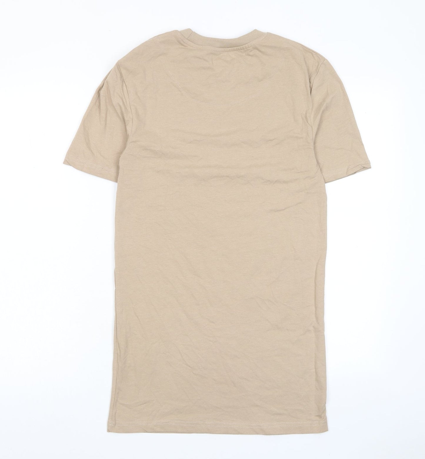 Boohoo Mens Beige Cotton T-Shirt Size S Crew Neck