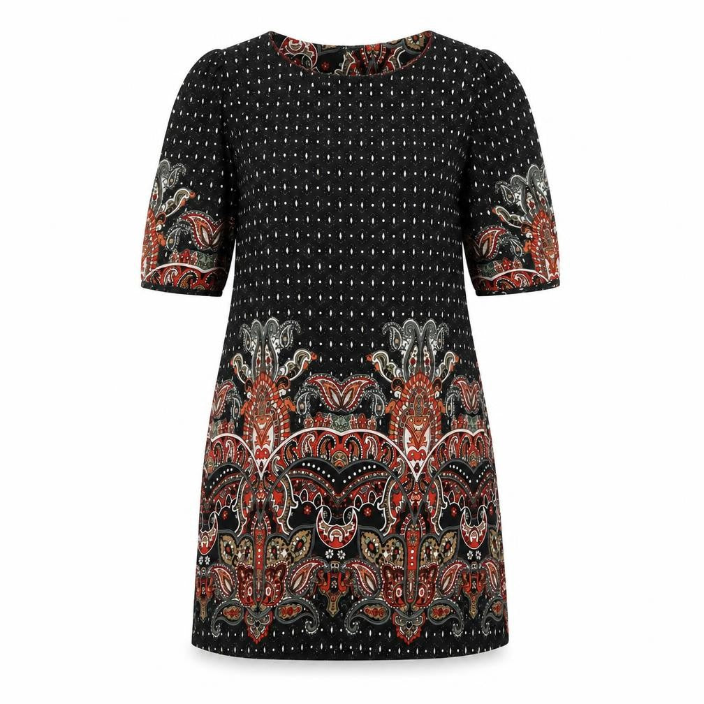 CULTURE Womens Multicoloured Geometric Polyester A-Line Size 10 Boat Neck Pullover - Pleated